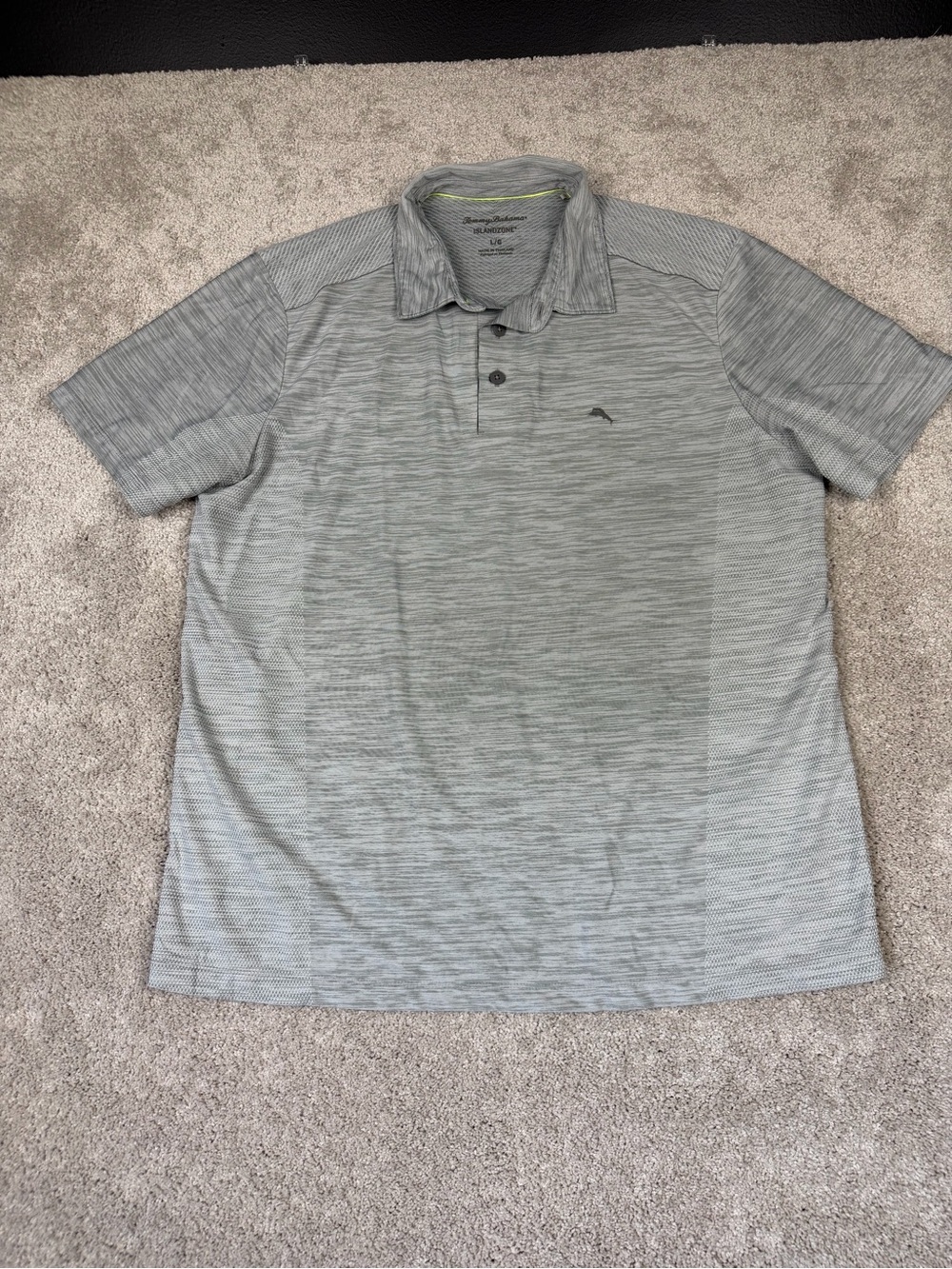 Tommy Bahama Polo Shirt Mens Large Gray Islandzone Heathered Pocket Short Sleeve